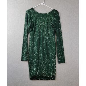 Chocolate USA Green Sequined LS Low Back Mini Cocktail Dress Women's Large Lined